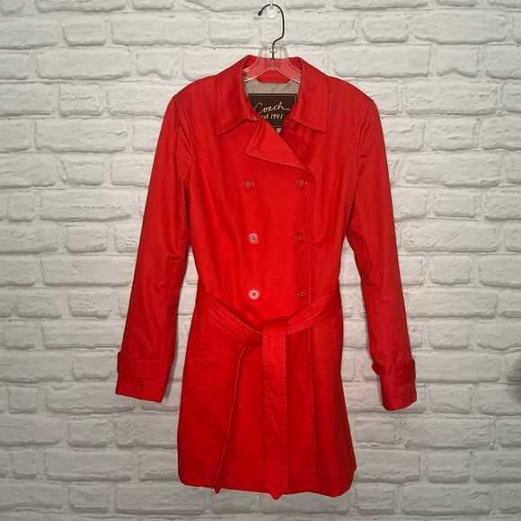 COACH Classic Women’s Double Breasted Fully Lined Trench Coat | Red Size MED - Picture 2 of 11